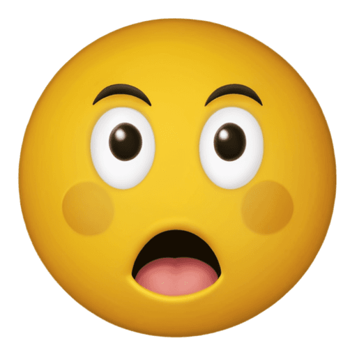 3d surprised face emoji png A yellow smiley face with a surprised look on its face