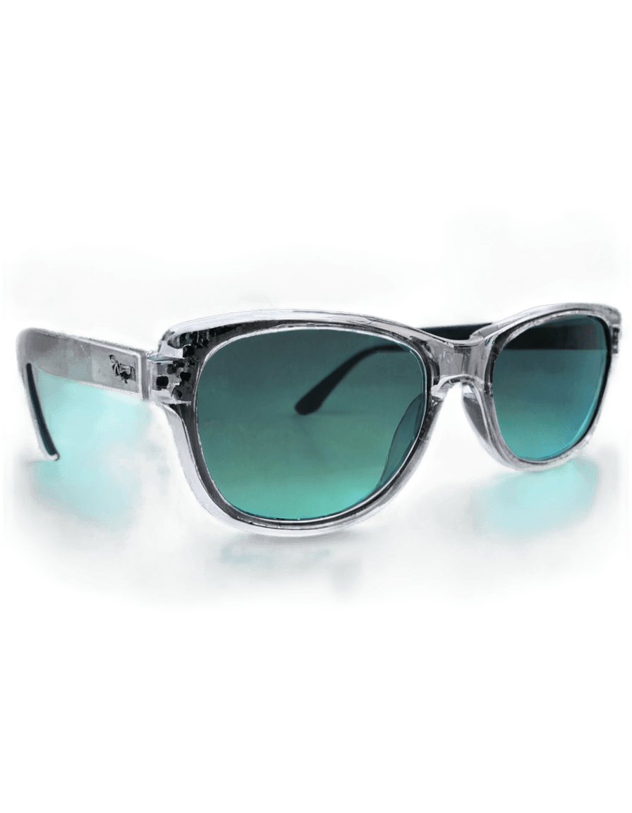 80s transparent sunglasses png pixelateed A pair of sunglasses with green reflections on a blue background