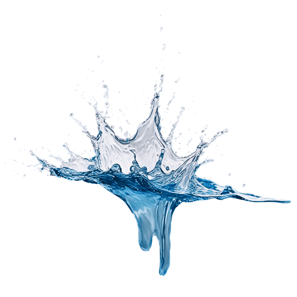 A blue water splash against a blue background