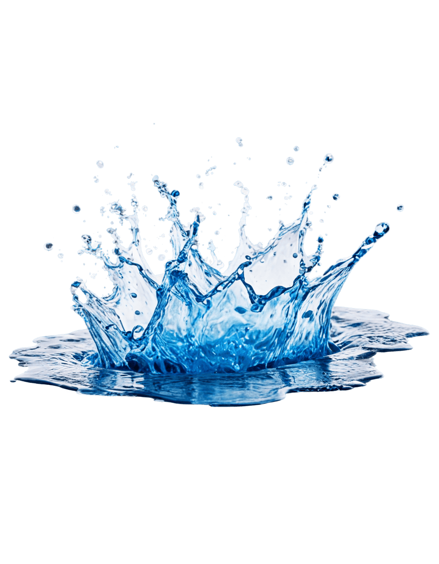 A blue water splash splashes on a blue background