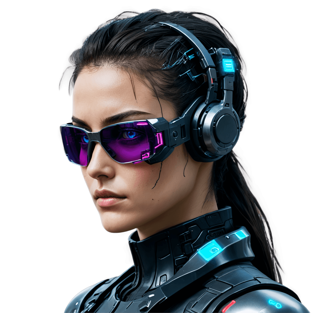 A woman with a futuristic look and headphones