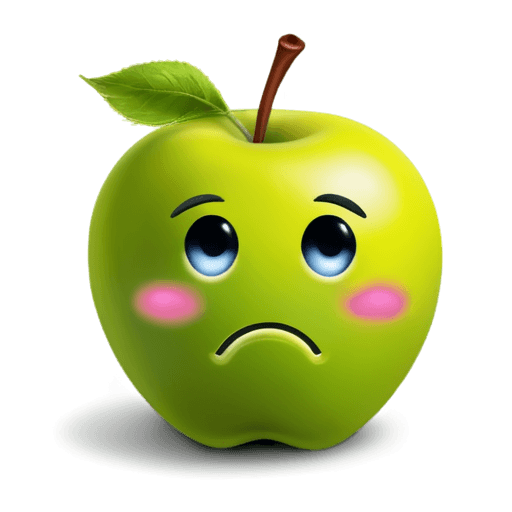 apple tear emoji png A green apple with a sad face