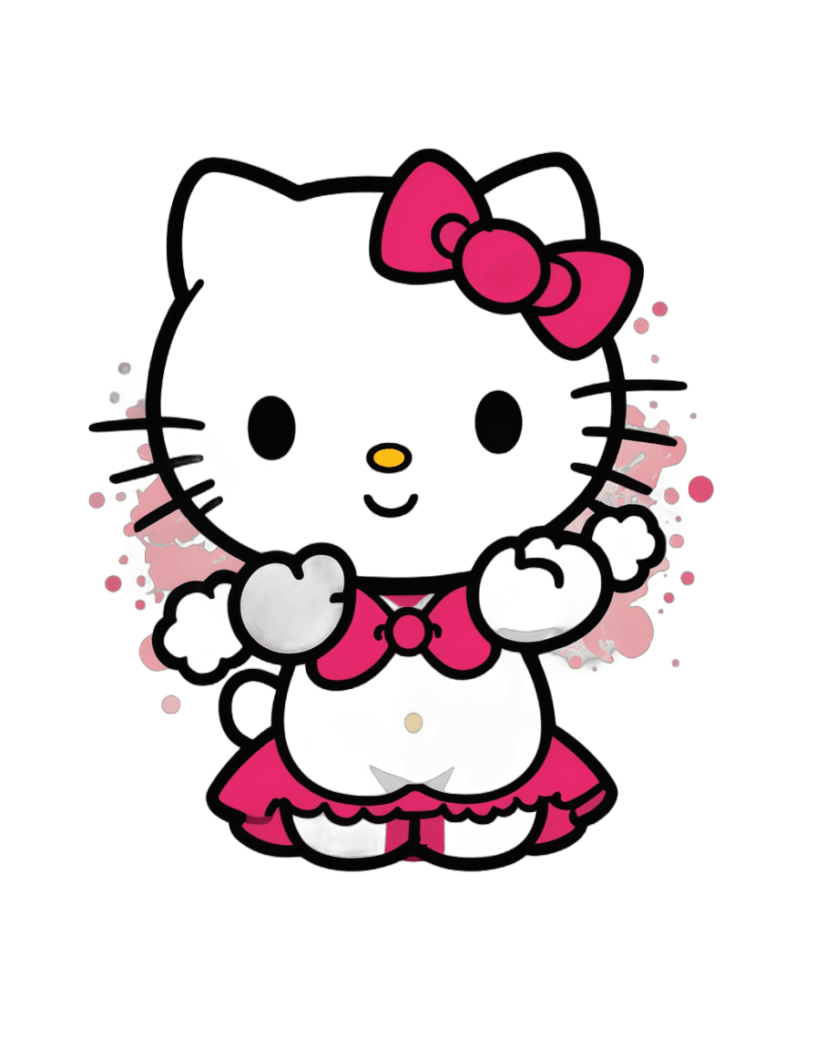 hello kitty,kitty,anthropomorphic female cat,cute cartoon character,black color background,cat theme logo