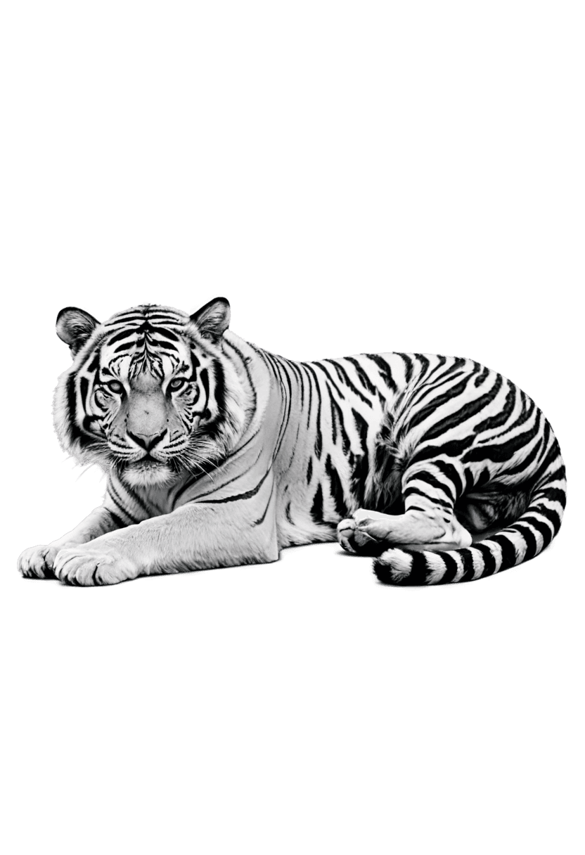 tiger,black and white tiger laying down png vector,white tiger,ambient occlusion:3,tiger_beast