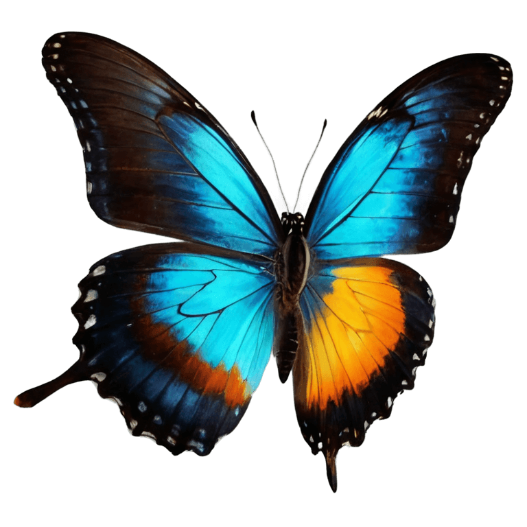 blue butterfly emoji png A blue butterfly with orange and yellow wings