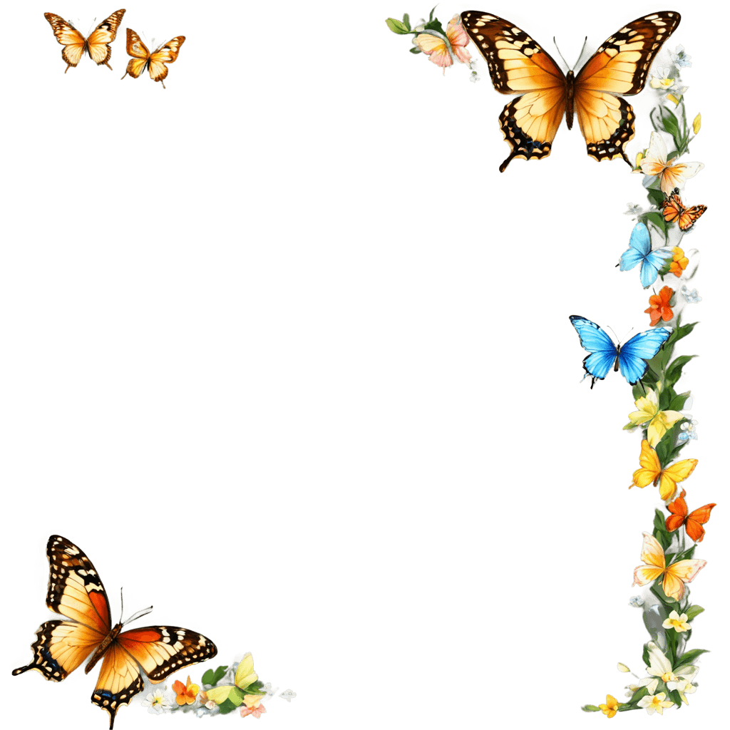 butterfly border png A colorful butterfly border on a beige background