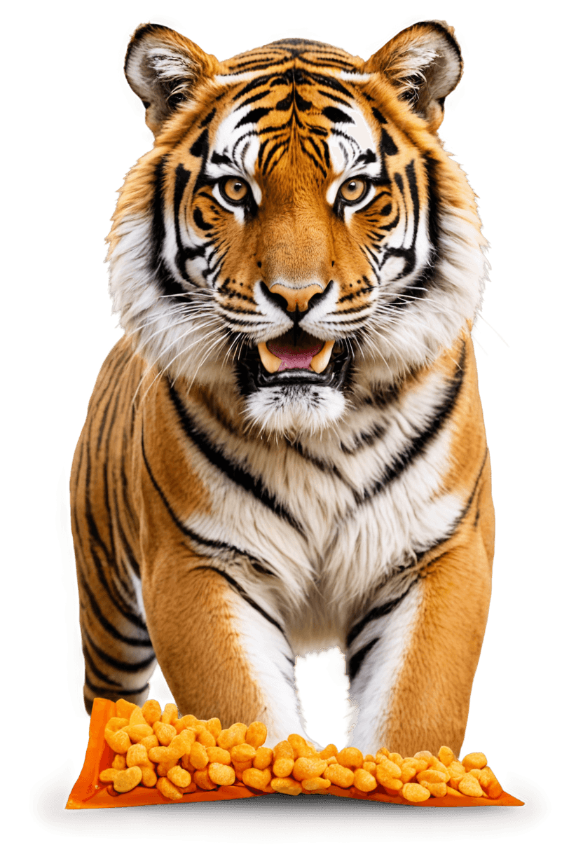 tiger,cheetos tiger png,a tiger,anthropomorphic tiger,orange background,half tiger