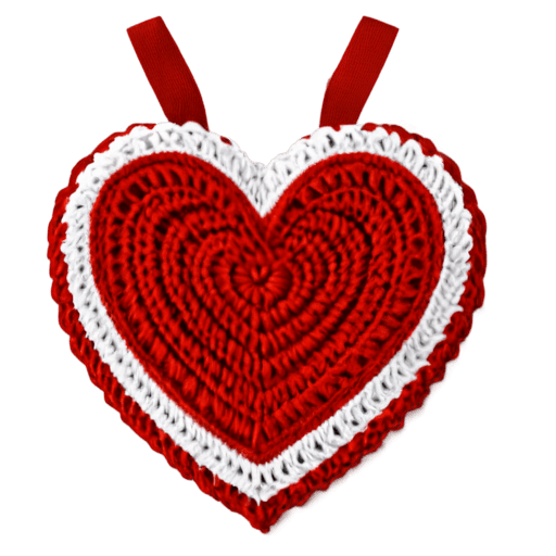 crochet heart png A red and white heart crochet decoration