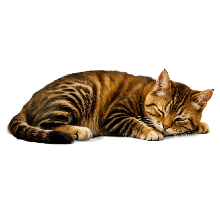 cute sleeping cat png A cat with stripes is sleeping on a brown surface