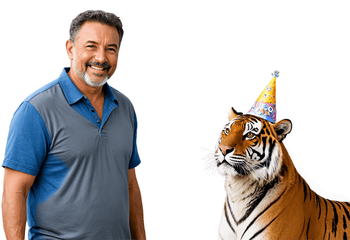 tigre,((tigre)),tigre antropomórfico,celebrando un cumpleaños,clipart,restauración digital