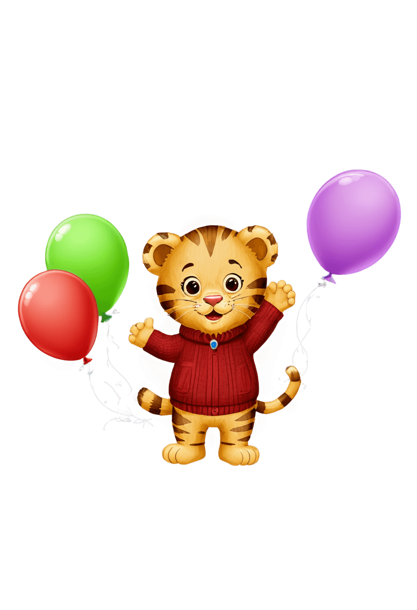 tiger,daniel tiger ballons png,illustration for children,children\'s illustration,leonid,balloons