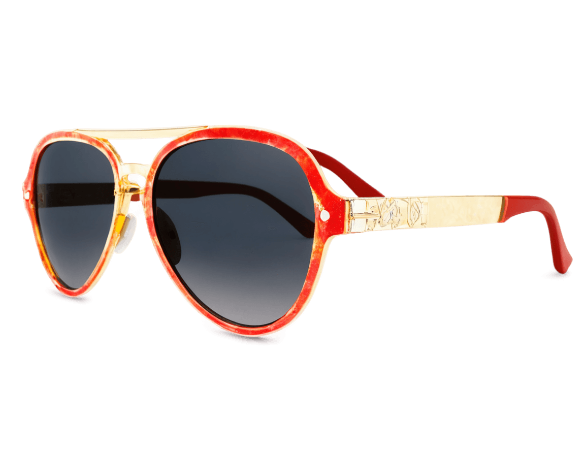 gafas de sol, lente reflectante roja, gafas de sol rojas, gafas de oro, gafas de sol de aviador reflectantes, gafas de sol versace