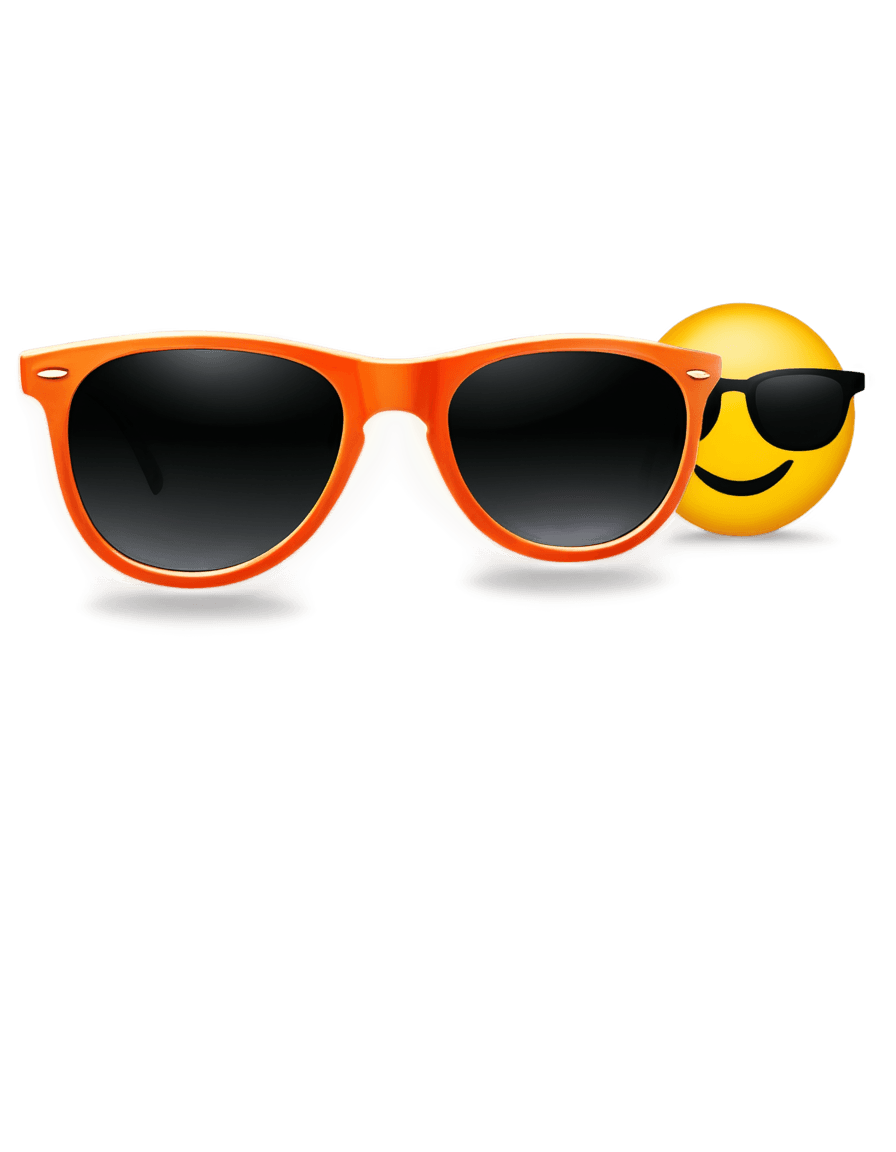 gafas de sol, estilo de emoji, con gafas de sol naranjas, emoticono, gafas de sol naranjas, fondo de día soleado