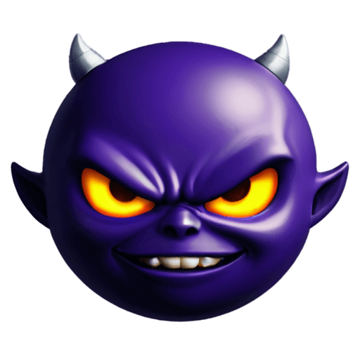 emoji diablo morado png A purple demon face with yellow eyes