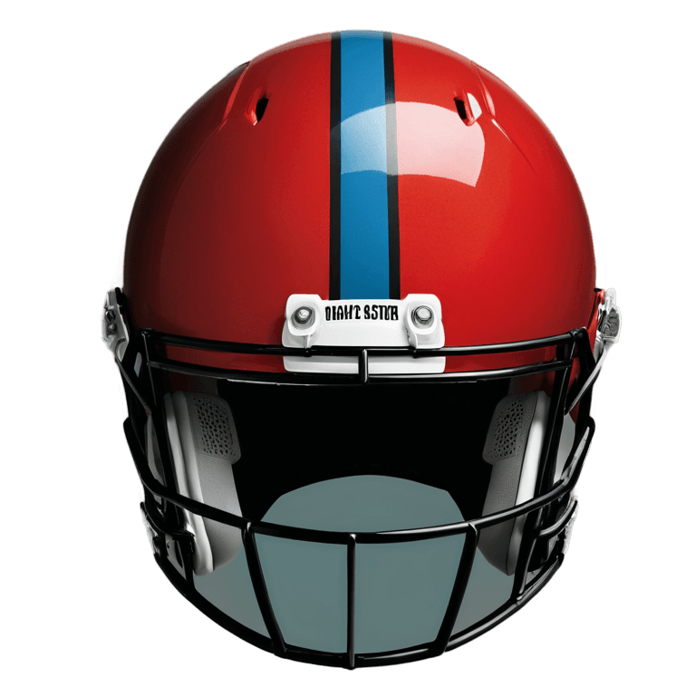 football helmet front view png A red helmet with a blue stripe on it