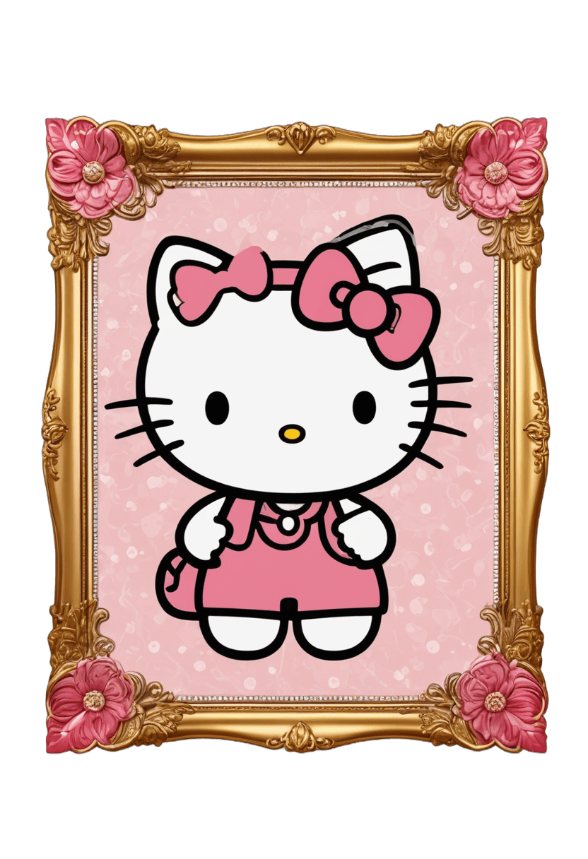 Hello Kitty，框架Hello Kitty png，白色边框，白色边框边框，可爱的卡哇伊女孩，流行超现实主义