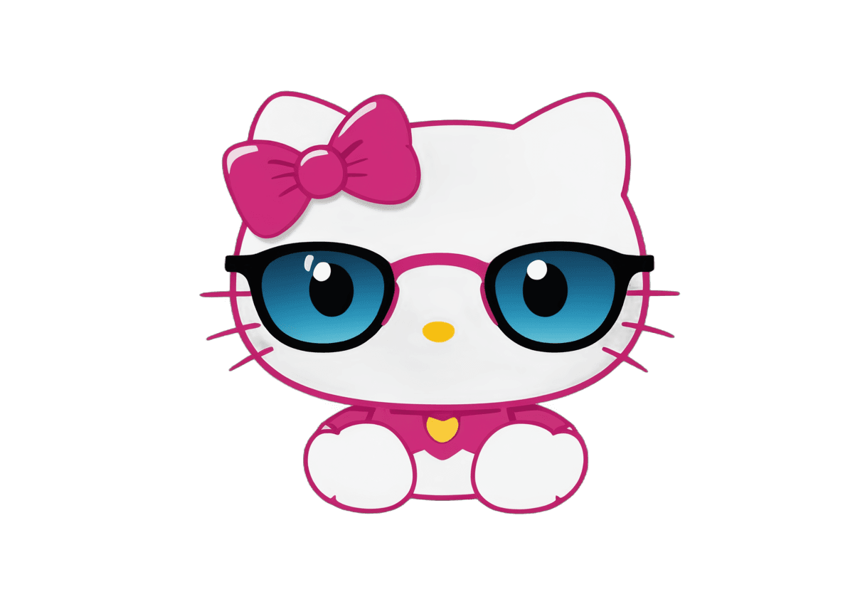 hello kitty,nerdy glasses,big intelligent eyes,eyeglasses,nerdy