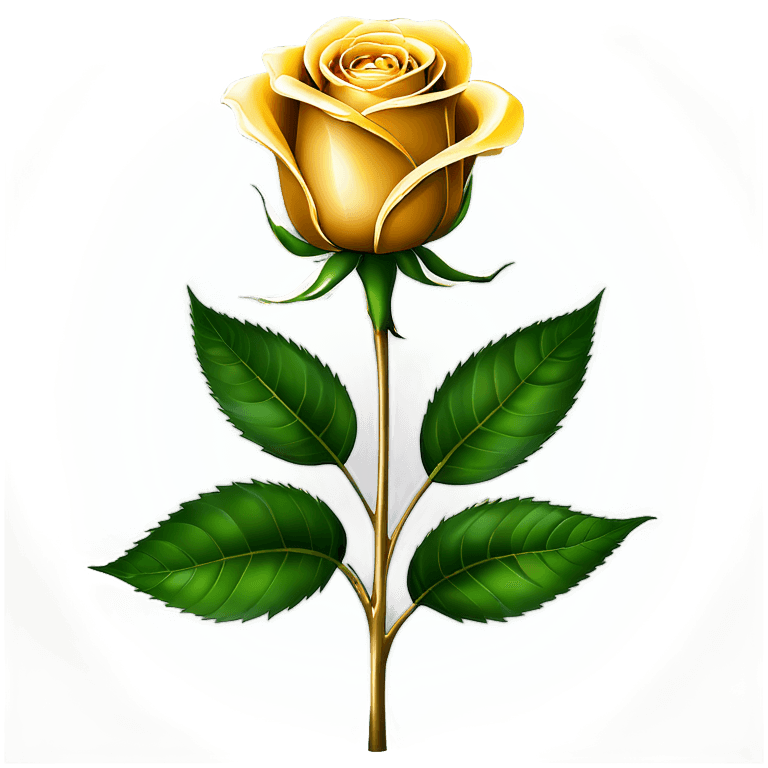 golden rose vector png A yellow rose with green leaves on a white background