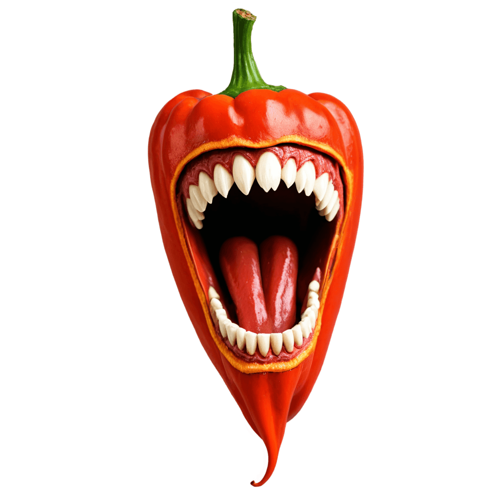 tiger,guyana tiger teeth pepper png,dating app icon,mouth agape,detailed hot maw,carolina reaper