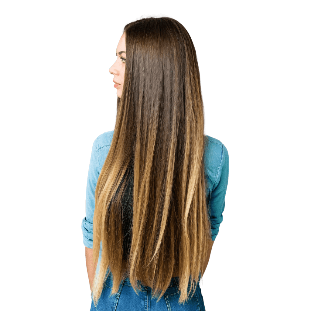 hair transparent png A woman with long hair and a denim shirt