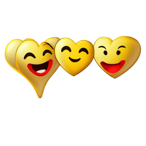 heart emoji face png Three yellow emoticons create a happy scene