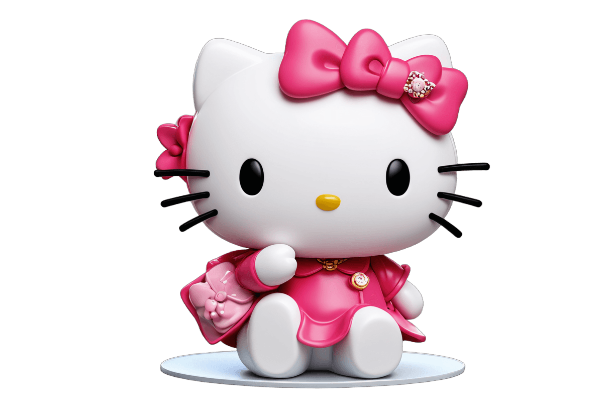 ¡Hola gatita, linda! C4D, figura de juguete de vinilo, personaje icónico rosa, gato kawaii, japonismo