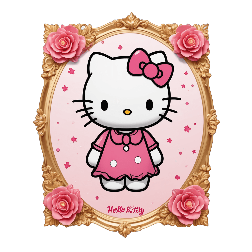 Hello Kitty, marco de cumpleaños Hello Kitty png, marco de borde blanco, lindo personaje de dibujos animados, gato kawaii, lindo caricaturesco