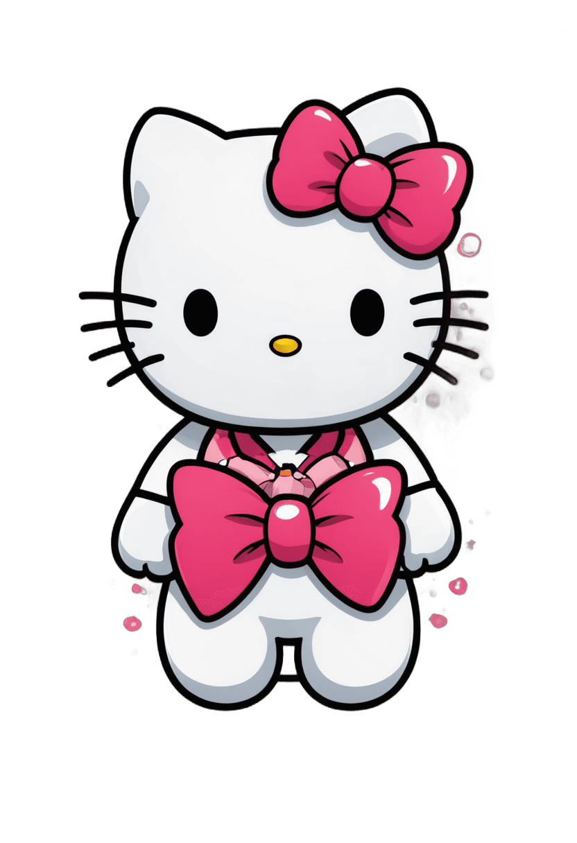 hello kitty,hello kitty bow png,cute cartoon character,kawaii cat,full body mascot,cartoonish cute