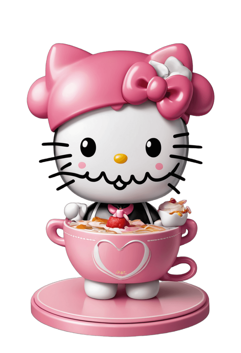 hello kitty,sanrio,kawaii hq render,vinyl toy figurine,cute cartoon character,anthropomorphic female cat