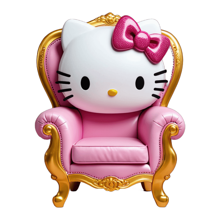 hola kitty, siéntate en el trono, silla de juego, muebles de diseño, sentado en el trono