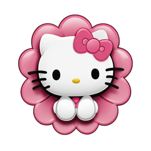 ¡Hola gatito, icono de imágenes prediseñadas, lindo personaje de dibujos animados, sanrio, flor alegre, lindo! C4D