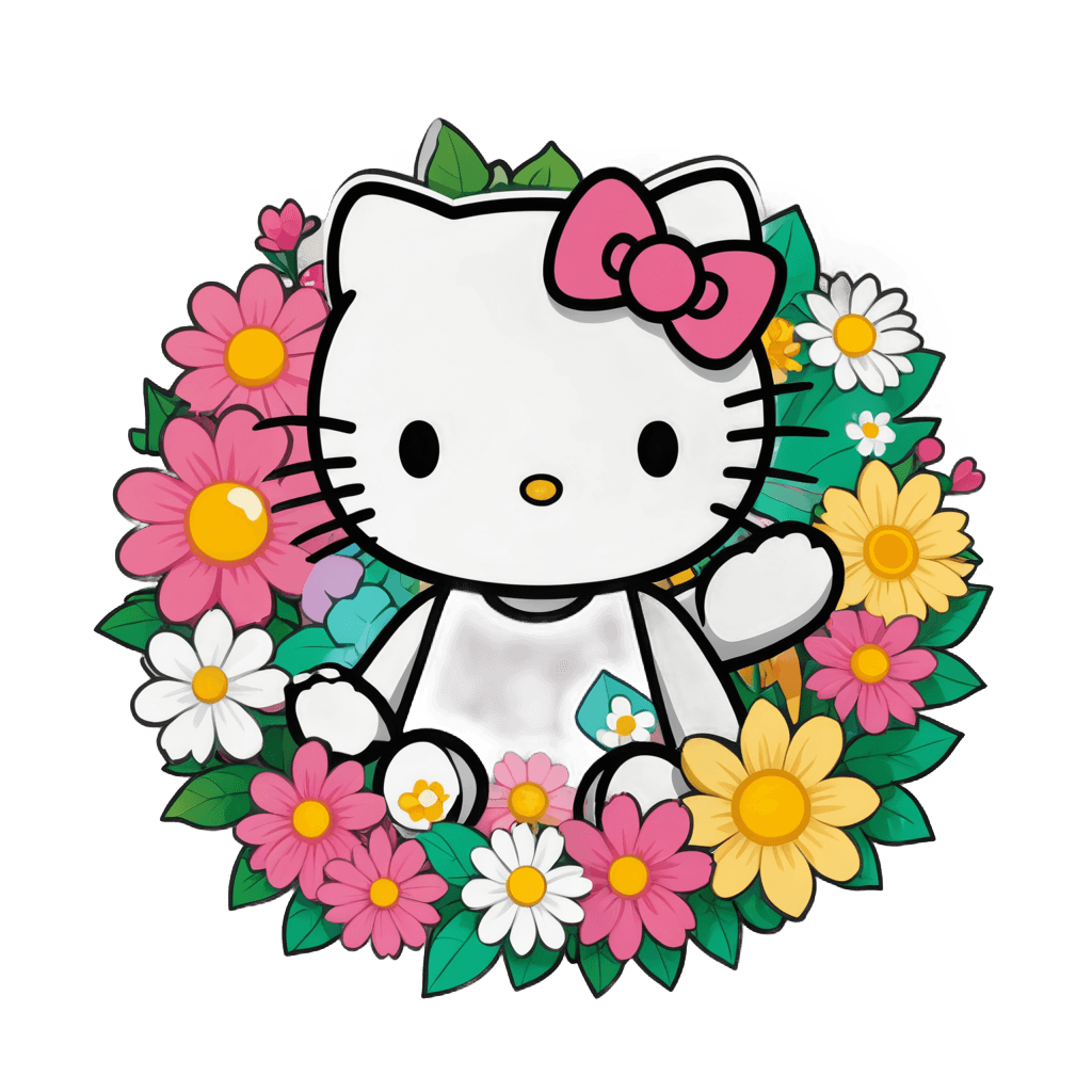 Hello Kitty，三丽鸥，花卉波普艺术，剪贴画图标，花朋克，Trevor Brown 风格