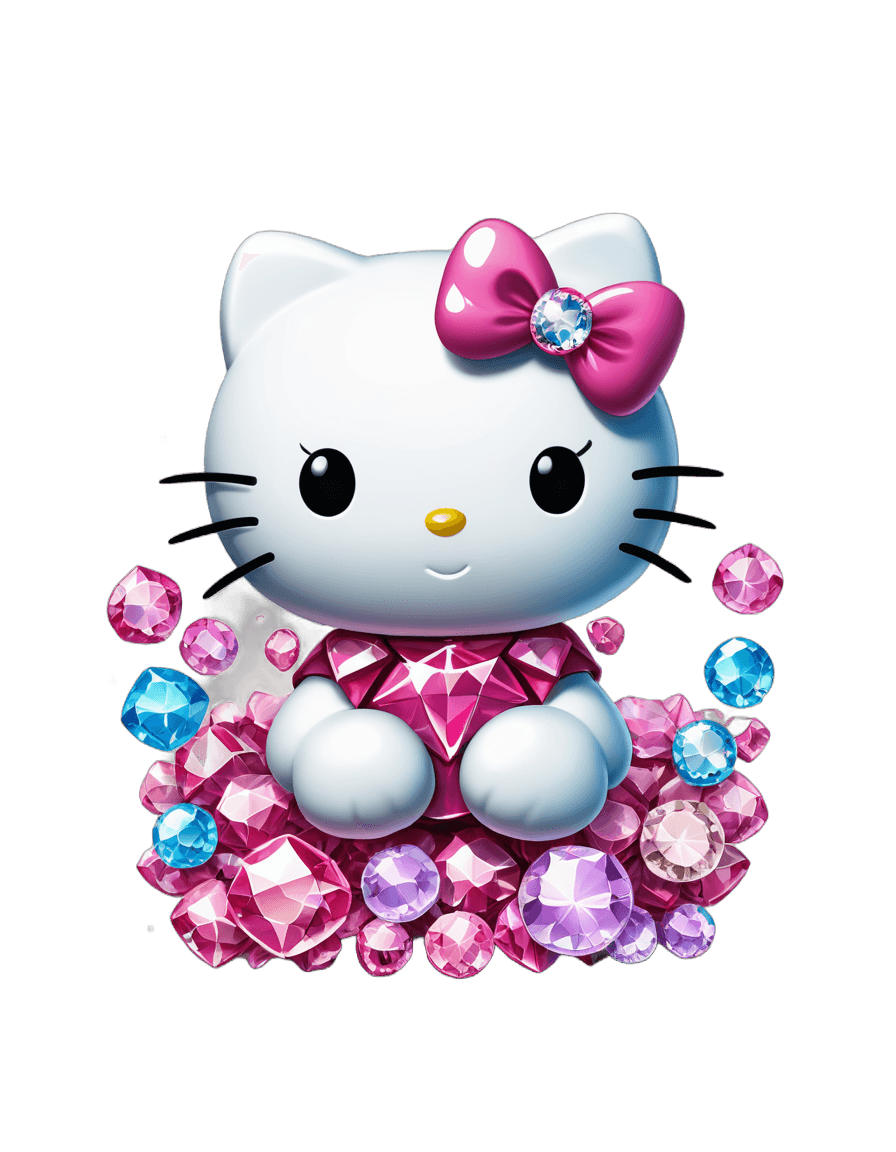 ¡Hola gatito,Hello Kitty gemas png,lindo! C4D, traje enjoyado, joyería de brillo de rapero, joyería