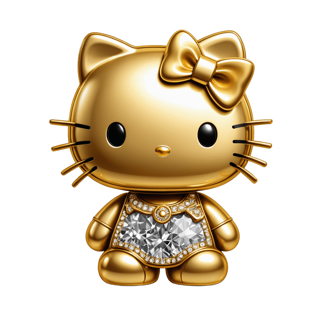 Hello Kitty，Hello Kitty Gold Png，说唱歌手金光闪闪的珠宝，说唱歌手珠宝，黄金首饰，小猫