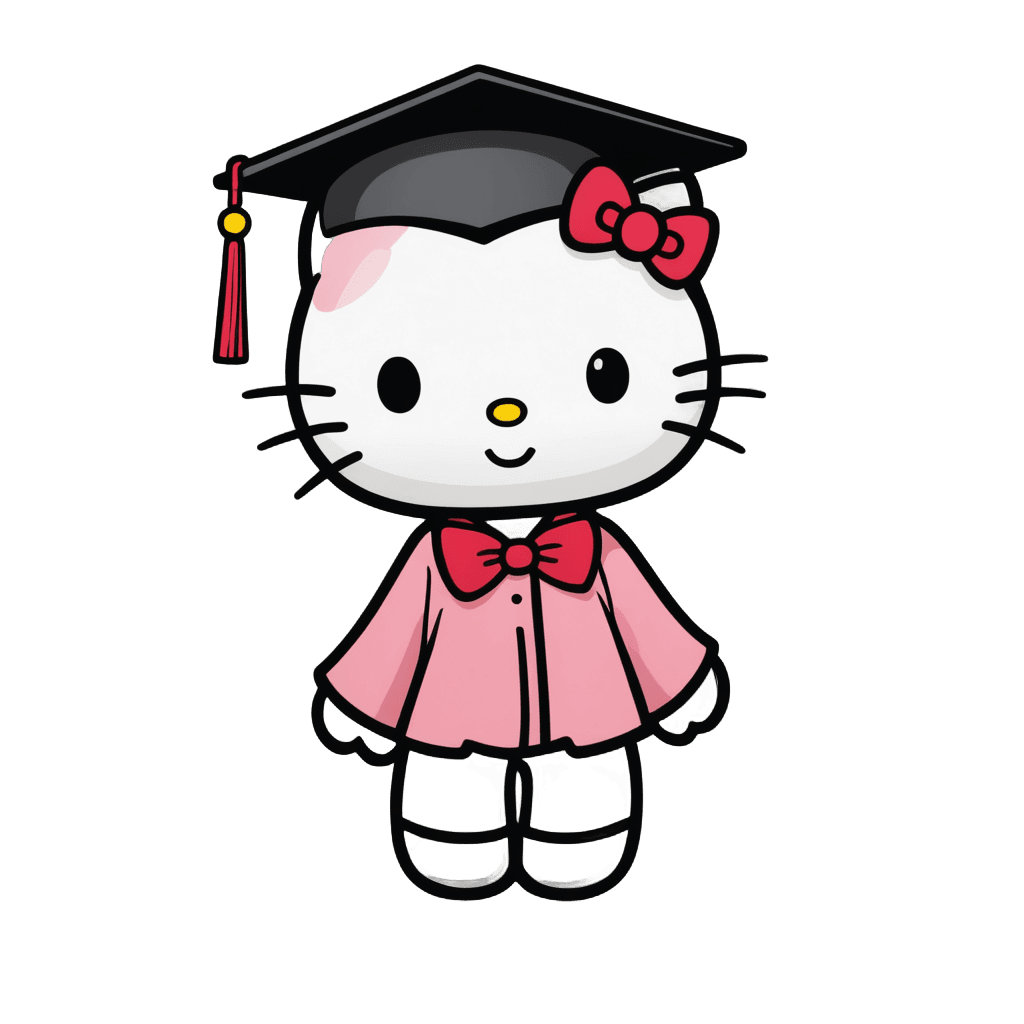 ¡Hola gatito, foto de graduación, gradins, lindo! c4d, historieta linda, linda caricatura linda