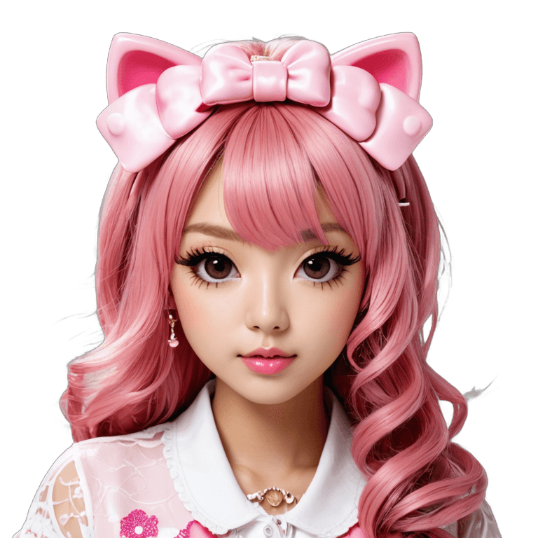 hello kitty,kawaii realistic portrait,artdoll,popular korean makeup,realistic anime artstyle,kawaii hairstyle