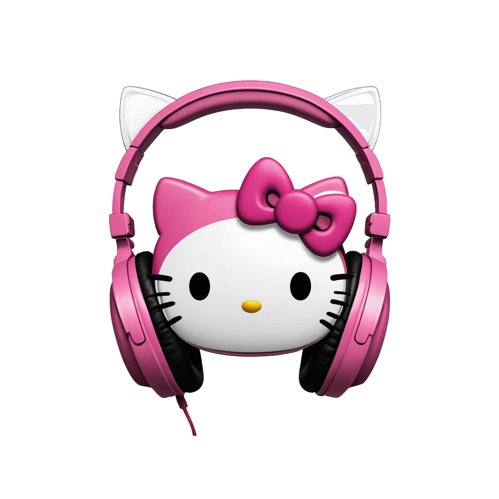 hello kitty,jamming to music,trance music,pink headphones