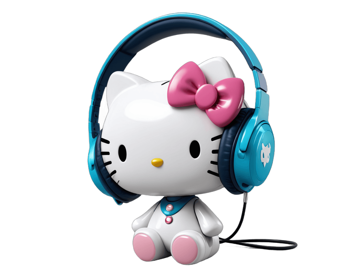 Hello Kitty,Chica con auriculares,La música es vida,Música