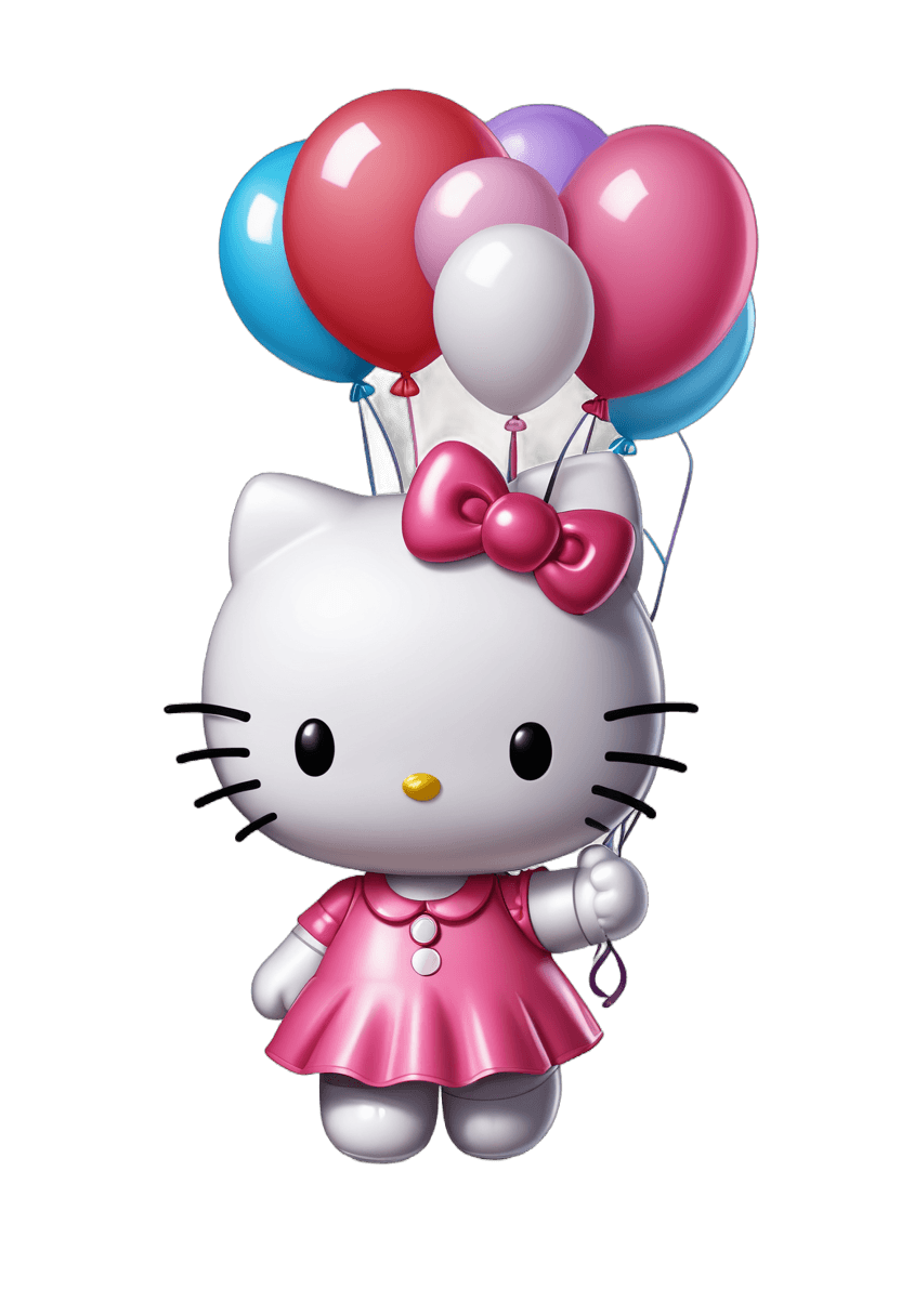 Hello Kitty, Hello Kitty sosteniendo globos png, globo, gato hembra antropomórfico, kawaii hq render, sosteniendo un globo