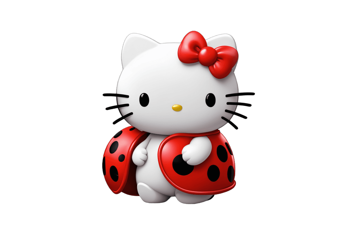 hello kitty,kitty,anthropomorphic female cat,cute character,ladybugs