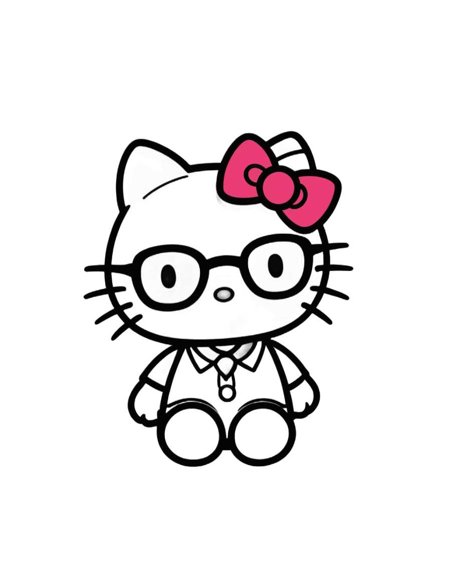 hello kitty,elokitty,wearing eyeglasses,black rimmed glasses,nerdy,fully robotic!! cat