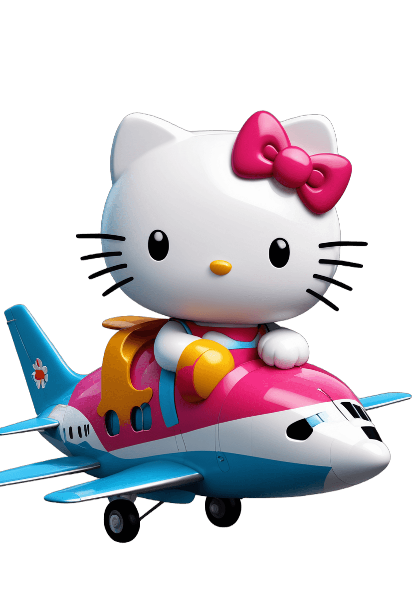 hello kitty,hello kitty on a plane png,cute! c4d,pilot girl,sanrio,kitty