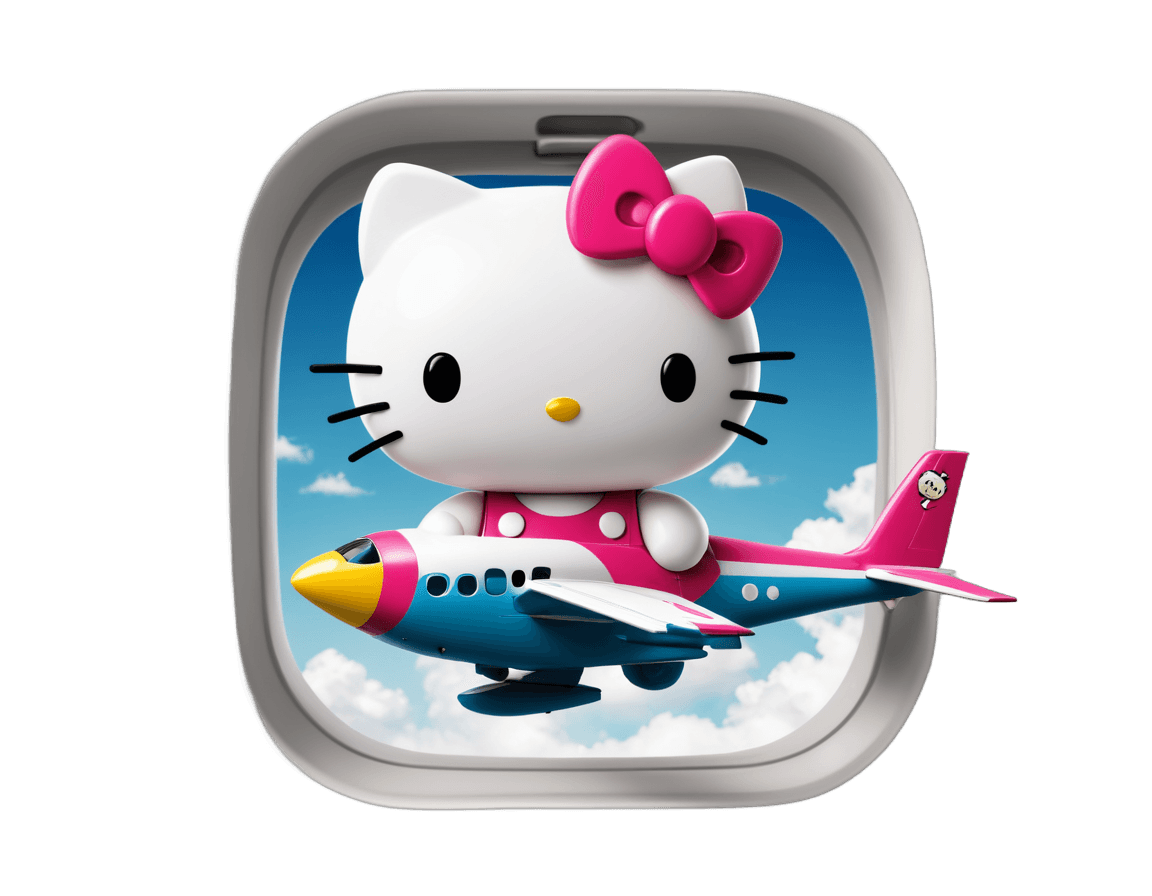 hello kitty,hello kitty on a plane png,ios icon,flying aircrafts,dating app icon,game icon