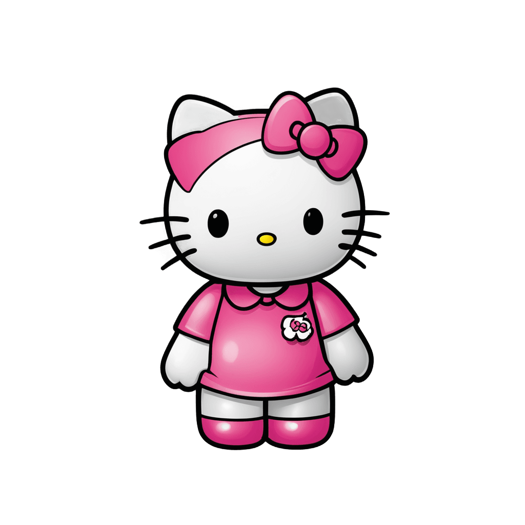 hello kitty,pink iconic character,cute cartoon character,cute humanoid robot,vinyl toy figurine,kitty