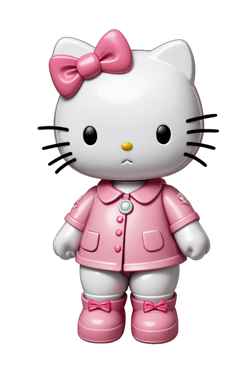 Hello Kitty，Hello Kitty PNG美学，乙烯基玩具小雕像，粉红色标志性人物，卡哇伊总部渲染，完全机器人！！猫