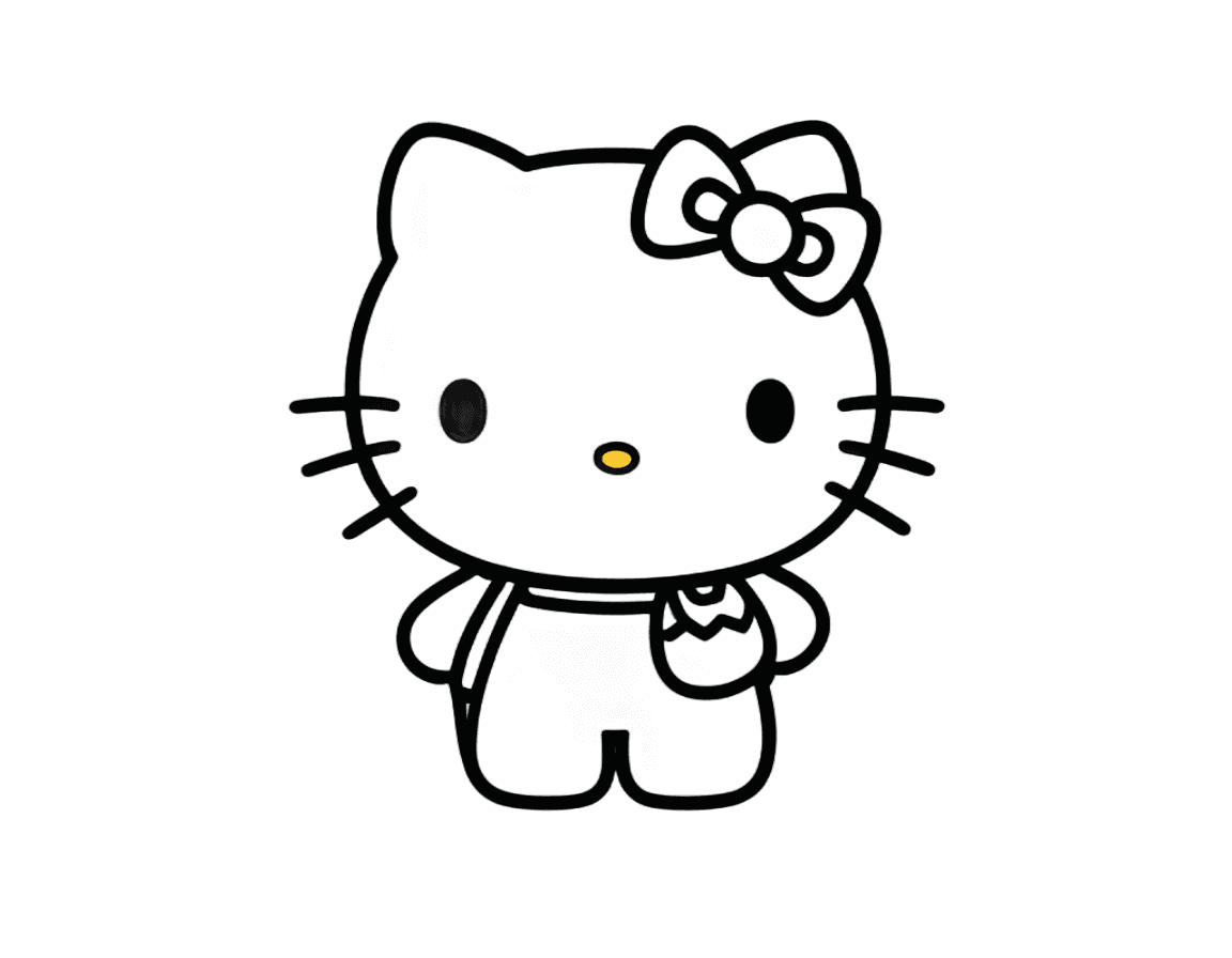 Hello Kitty，Hello Kitty png 黑白，发光的眼睛和嘴巴，黑色。黄色，小猫，金黑色