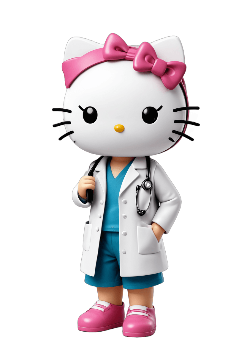 hello kitty,mascot pop funko,medical doctor,sanrio,funko pop”,full-body character portrait