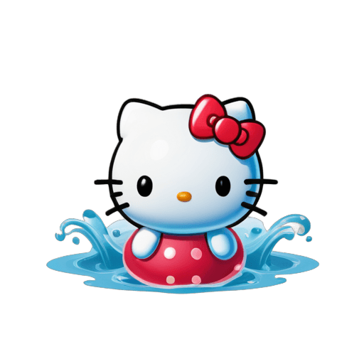 hello kitty,cute cartoon character,water background,splash image,cartoonish cute,cute cartoon