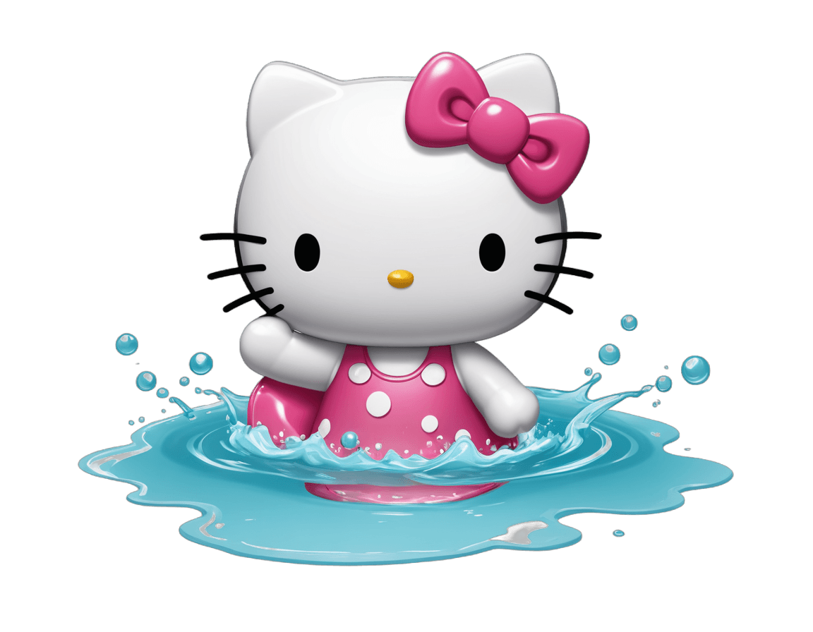 Hello Kitty，Hello Kitty png游泳，可爱！C4D，水背景，水溅，飞溅