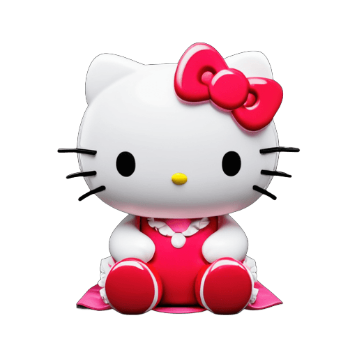 hello kitty,hello kitty sitting down png,vinyl toy figurine,anthropomorphic female cat,sanrio,pink iconic character